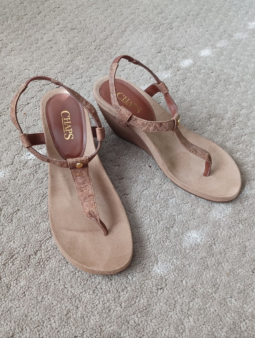 Women's Chaps Raeven Cork Thong Wedge Sandals (Tan - Size 8)